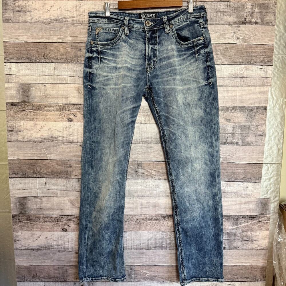 Salvage Mayhem Straight Acid Washed Jeans Mens 33x30 Regular Fit Denim